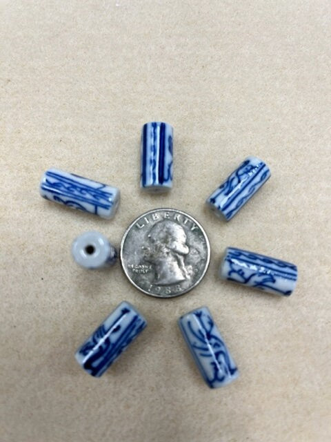 Porcelain Blue &amp; White, 10mm Round bead; 16 beads per pkg, 