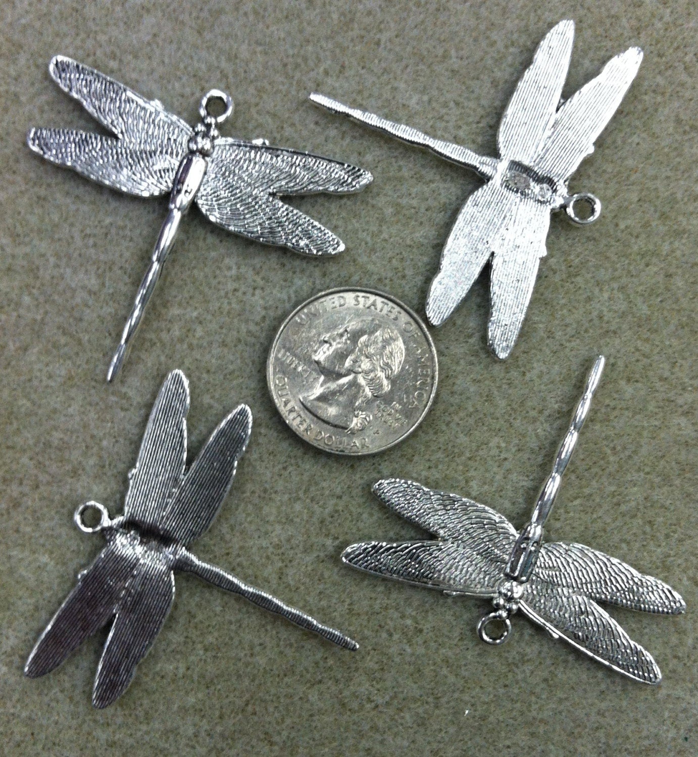 Dragonfly Charms, Silverplate 40mm pack of 4