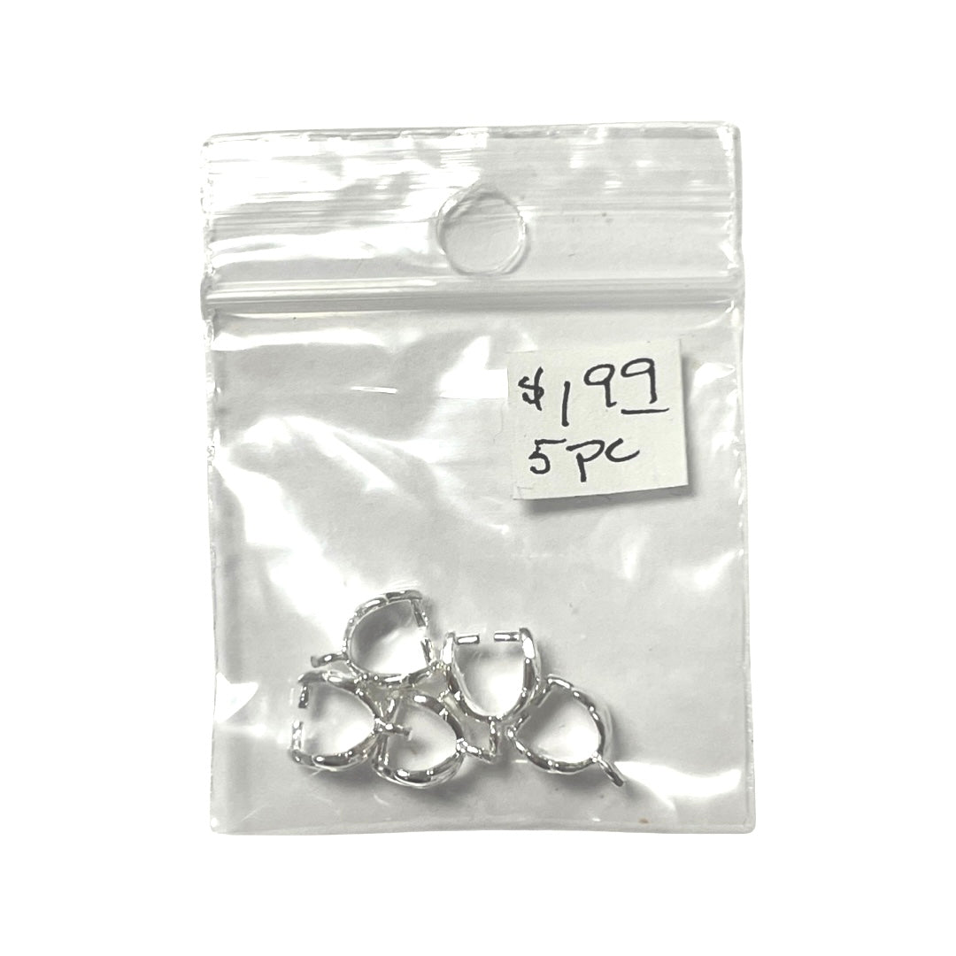 Bails with Leaf Design, Silver Plated Small 5 pc 9x7mm