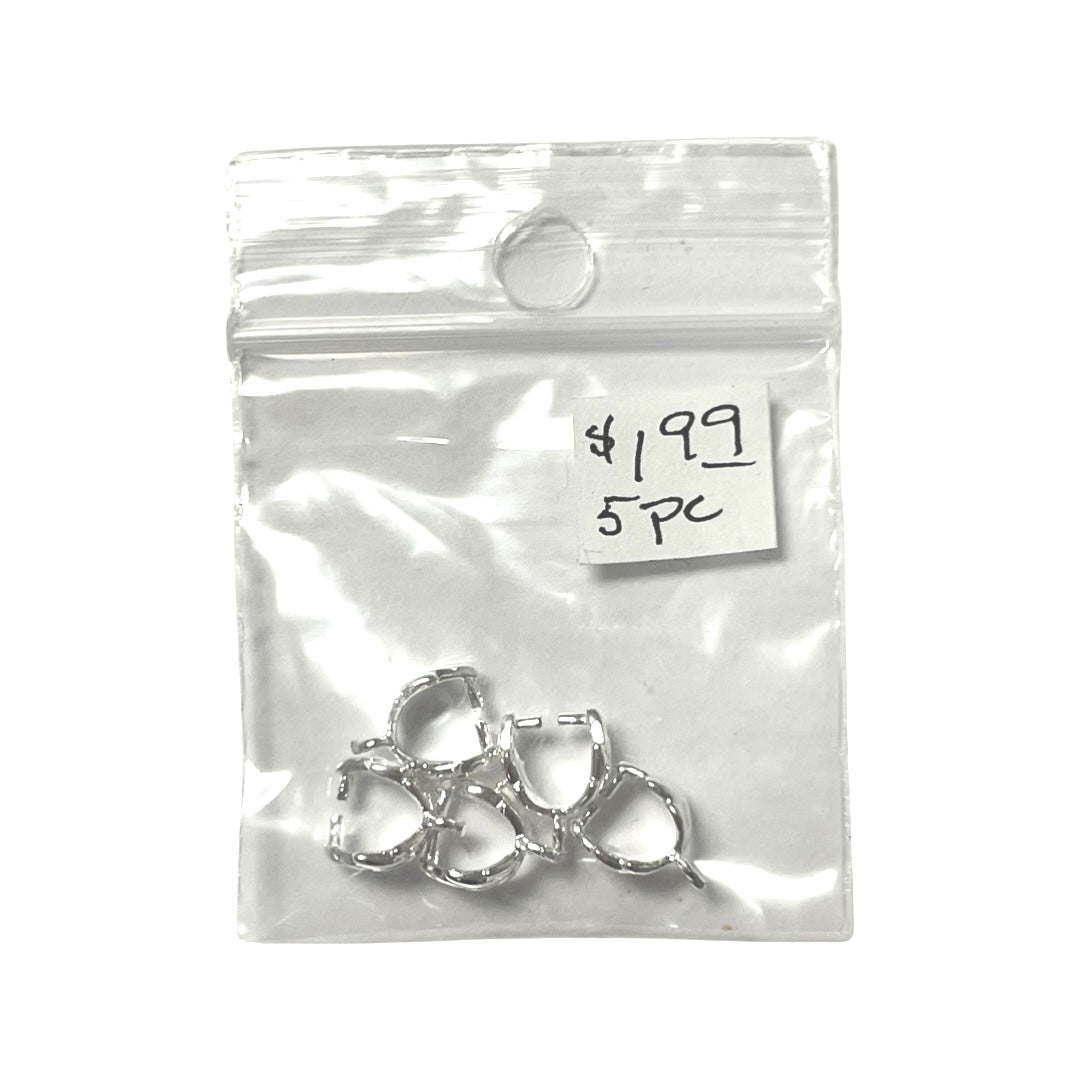 Silver Plated Small Bails with Leaf Design, 5 pc 9x7mm