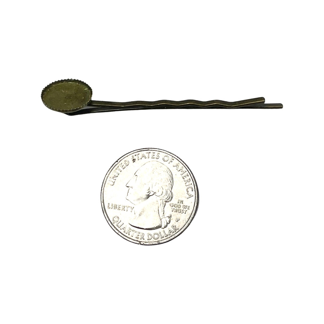 Bobby Pin, Antique Bronze 25 Piece Package With Bezel Cup