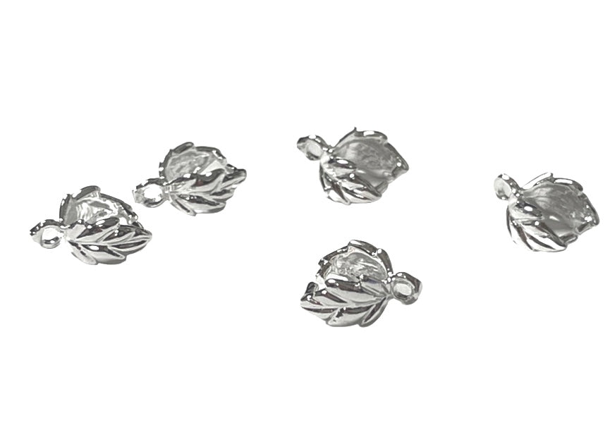 Bails with Leaf Design, Silver Plated Small 5 pc 9x7mm
