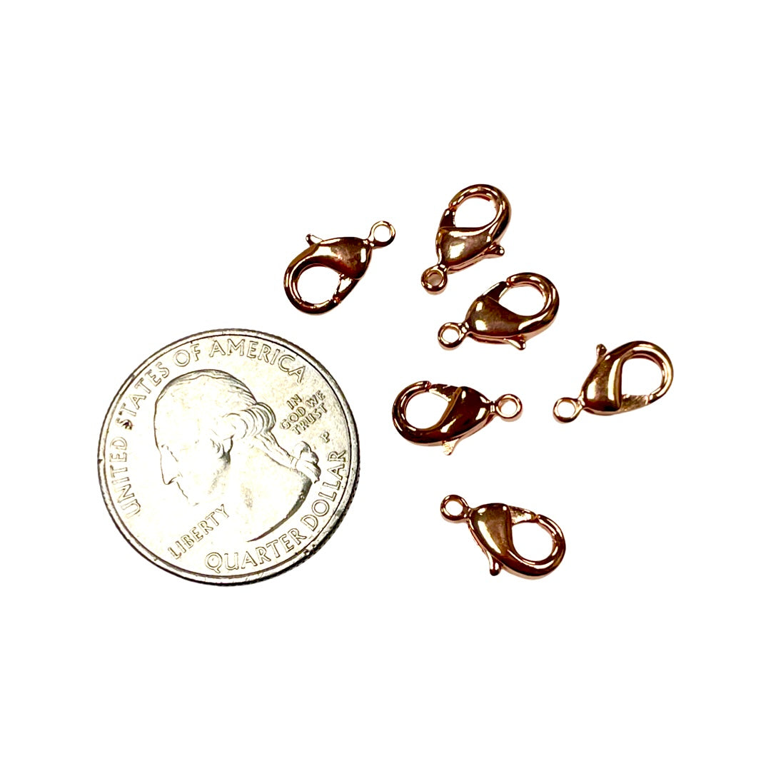 Shiny Copper Plated Lobster Claw Clasps, 12mm x 7mm, 6 Pieces