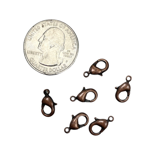 Antique Copper Plated Lobster Claw Clasps, 12mm x 7mm, 6 Pieces